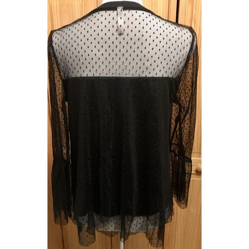 Womens Sz Med Xhilaration Black Sheer Flowered Top Sheer Sleeves Stretchy Lined - Picture 3 of 7